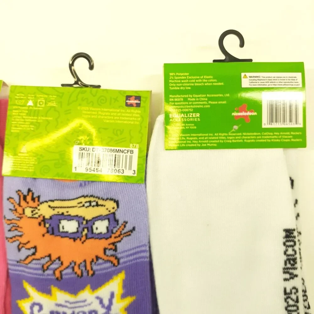 Nickelodeon Rugrats Chuckie Tommy 4 Pair Crew Socks Mens Sz 6-12 Multicolor 90s
